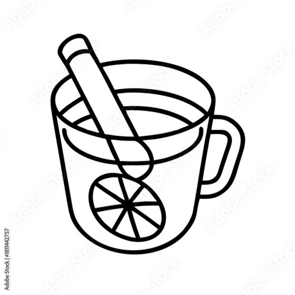 Fototapeta Mug of mulled wine with lemon slice isolated on