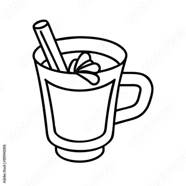 Fototapeta Hot toddy in a glass mug with cinnamon stick isolated on