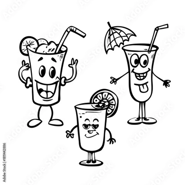 Fototapeta Cartoon cocktail character isolated on for design use