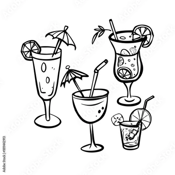 Fototapeta Collection of cocktail glasses isolated on