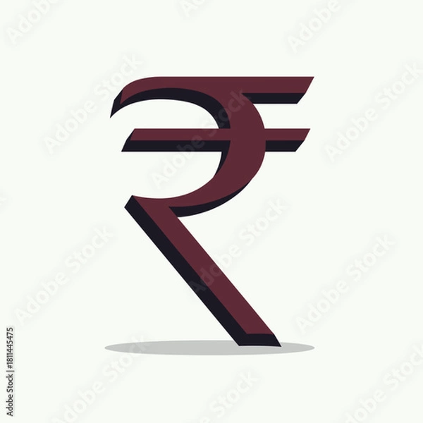 Fototapeta Rupee symbol displayed prominently on plain backdrop. Rupee symbol with artistic shading, representing financial concepts and currency exchange.