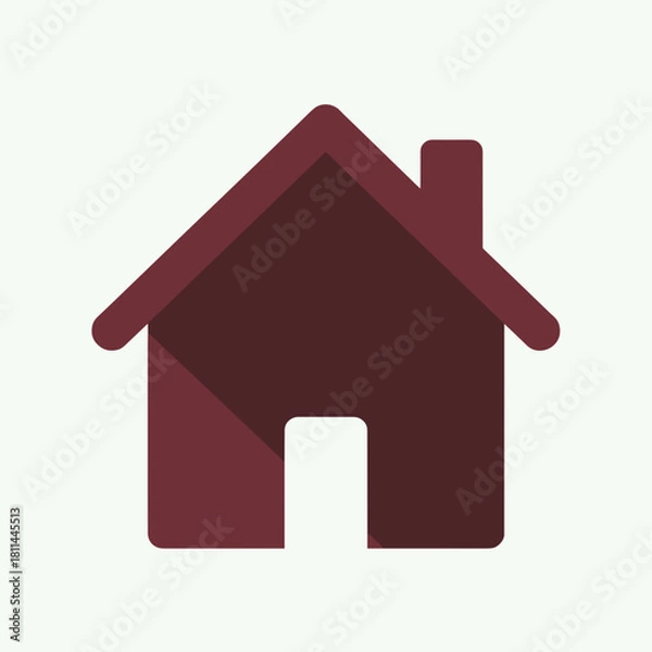 Fototapeta Isolated burgundy house icon with a long shadow, showcasing its simple and minimal design. This house icon, with its clean shape and symbolic significance, represents home and shelter.