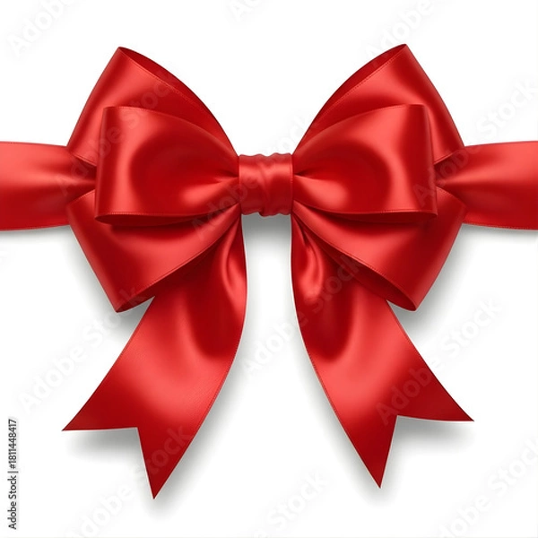 Fototapeta Red satin ribbon bow gift decoration isolated on white background for Christmas holiday celebration present