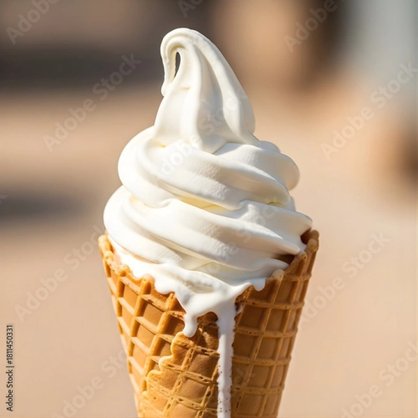 Fototapeta Delicious cold chocolate ice cream cone dessert treat isolated on white for a sweet summer snack