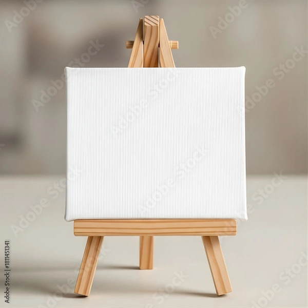 Obraz Wooden art easel stand with an empty blank canvas for a painter or artist