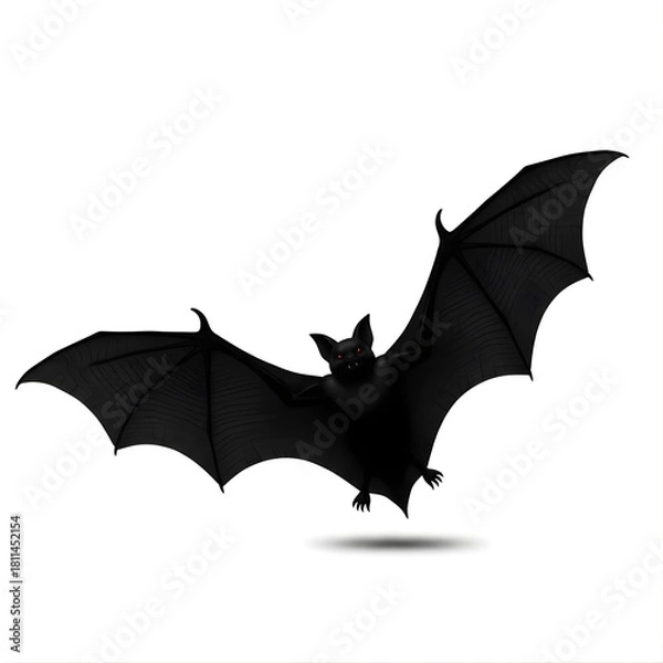 Obraz A black vector illustration of a bat and bats flying under an open umbrella against the autumn leaves silhouette for Halloween season