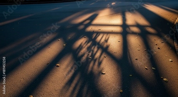 Fototapeta Dramatic Sunlight Shadows Forming Geometric Patterns On a Textured Road Surface