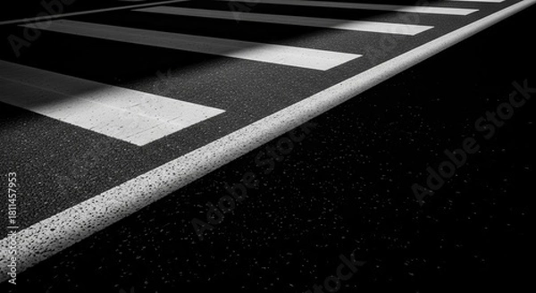 Fototapeta Dramatic View Of A Black And White Road Crossing, Minimalism And Geometric Lines