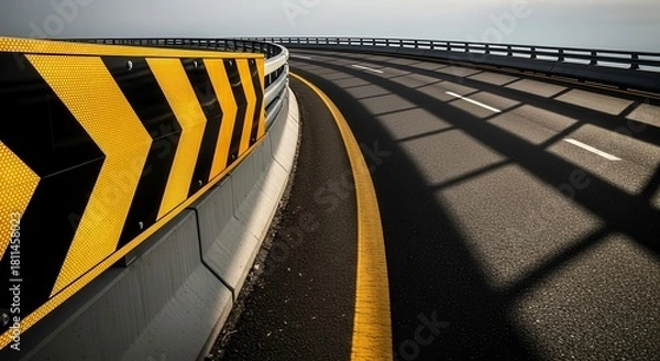 Fototapeta Dramatic View of a Roadway with Chevron Markers and Directional Signage