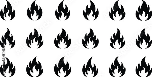 Fototapeta Repeating black fire flame icons pattern seamless design on white background for graphic resources and digital projects