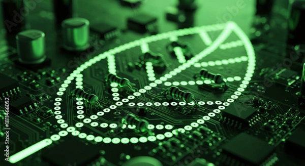 Fototapeta Green technology innovation for business and financial growth. This esg representation shows hopeful future for sustainable electronics and environmental conservation