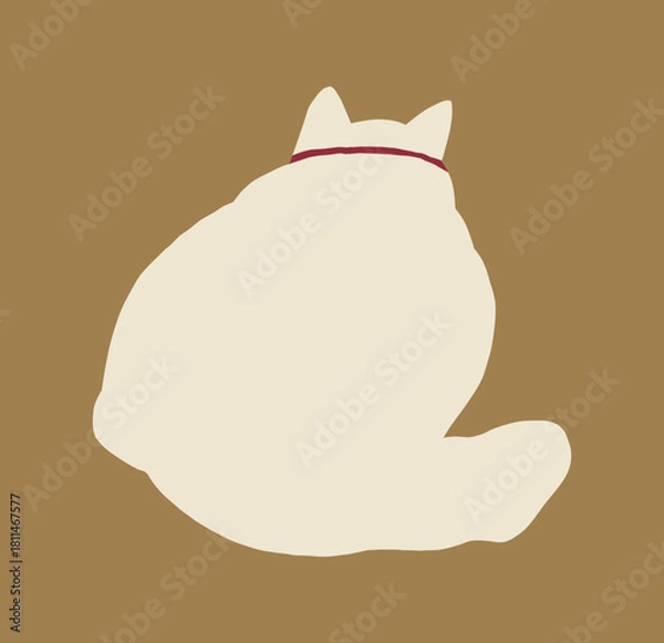 Fototapeta Cat sitting with its back turned. Chubby cat illustration. Playful wobbly shape of a round kitty 