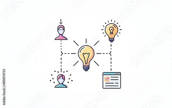 Fototapeta Creativity innovation set of web icons in line style. Creative business solutions icons for web and mobile app.Creative idea, team management, solution, brainstorming, invention. Vector illustration