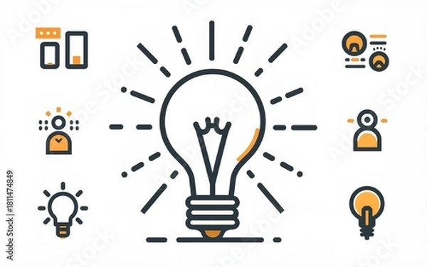 Fototapeta Creativity innovation set of web icons in line style. Creative business solutions icons for web and mobile app.Creative idea, team management, solution, brainstorming, invention. Vector illustration