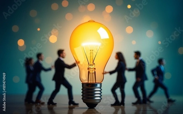 Fototapeta Light Bulbs with Team Work Concept. High quality