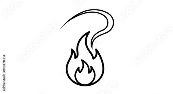 Fototapeta Simple line art of a flame with smoke rising, symbolizing heat or energy.