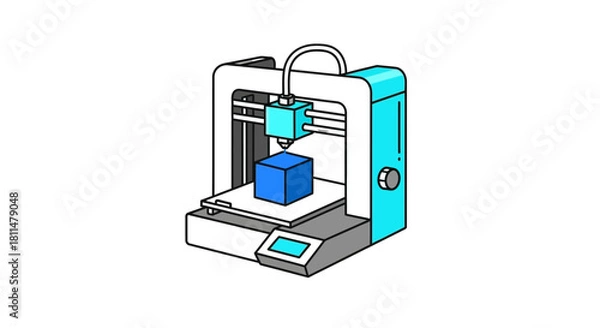 Fototapeta Modern 3D printer creating a blue cube with precision and innovation.