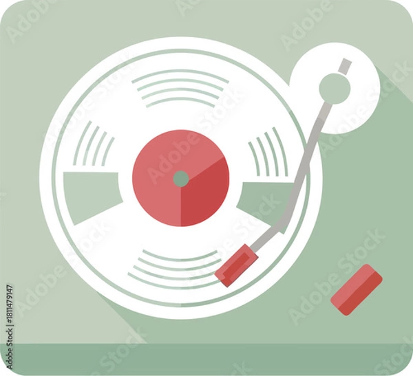 Fototapeta Retro record player with spinning vinyl creating vintage music vibes