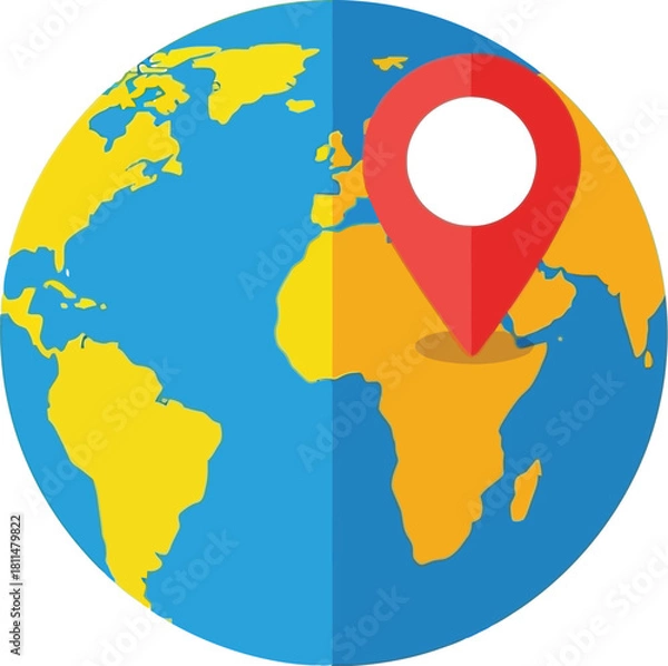 Fototapeta Global location marker on a stylized earth illustration, symbolizing travel and navigation.