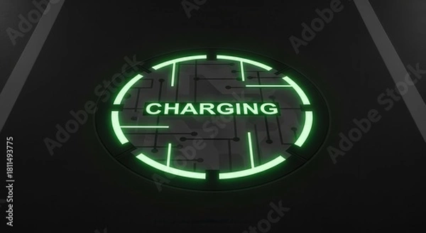 Obraz Futuristic Glowing Charging Indicator On A Dark Panel Showing Energy Transfer Process