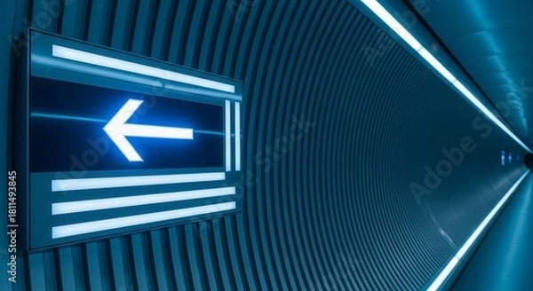 Obraz Futuristic Illuminated Arrow Sign Directing Movement In Modern Architectural Tunnel
