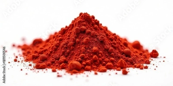 Fototapeta Mounded red clay powder, fine texture, stark white backdrop, earthy, red clay