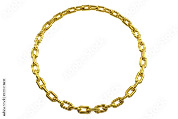 Obraz Closed gold chain loop forming a ring on transparent background  