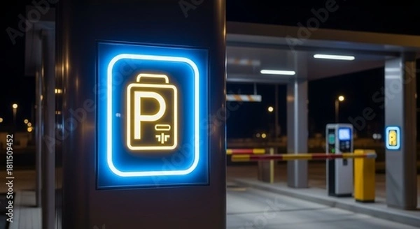 Obraz Illuminated Parking Entrance Sign Signaling Availability And Operational Functionality