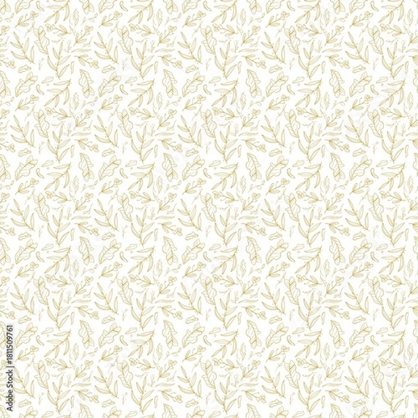 Fototapeta Delicate botanical pattern with light green leaves scattered on a white background in a seamless design