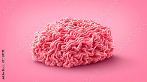 Fototapeta Close up shot of a pile of uncooked pink ramen noodles on a matching pink background surface