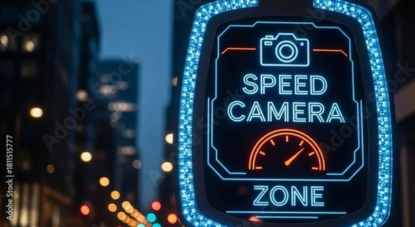 Fototapeta  Illumination Speed Camera Zone Against Urban Night Lights With Futuristic Design