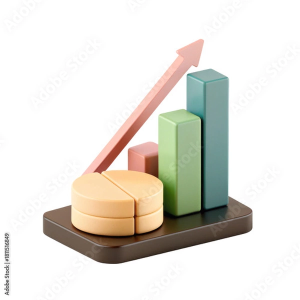 Obraz Colorful 3d chart with pie and bar graph showing growth and analytics