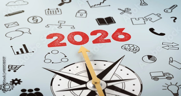 Obraz A compass with icons - 2026