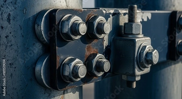 Fototapeta Industrial Fasteners And Hardware Close-Up Displaying Metal Bolts And Nuts Details