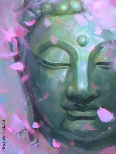 Obraz Serene Buddha Face Surrounded by Delicate Falling Petals