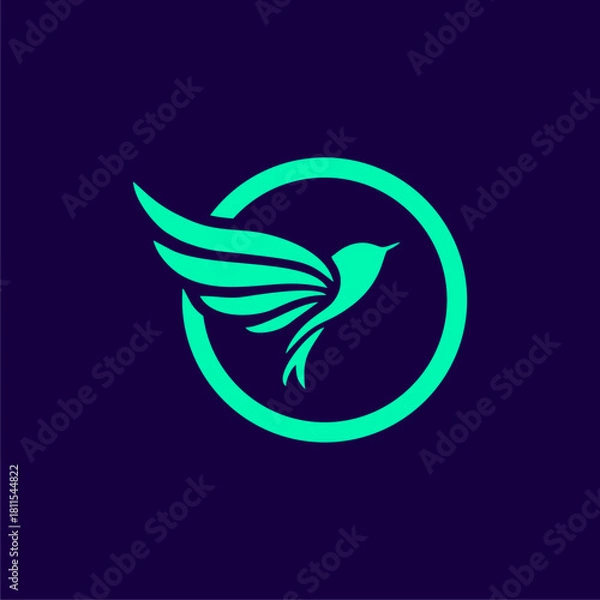 Obraz Vibrant Teal Bird in Flight Logo