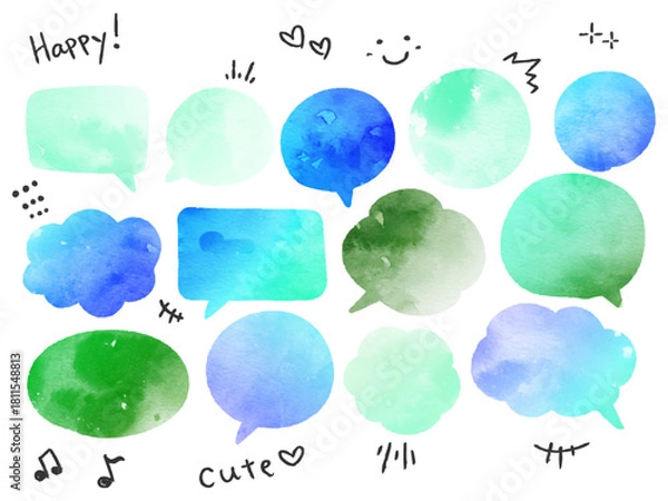 Obraz 水彩のかわいいフキダシ　手描き