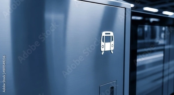 Fototapeta Minimalist Metro Station Design Displaying Train Symbol, Geometric Urban Aesthetic