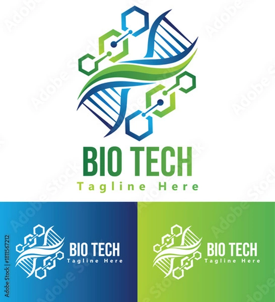 Obraz Bio Tech Logo with DNA and Molecular Structure