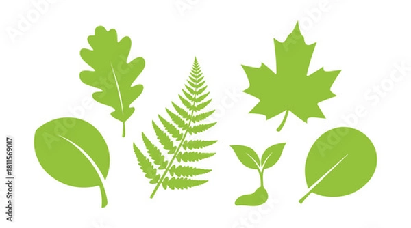 Fototapeta collection of leaf icons, nature-inspired, springtime, eco-friendly

