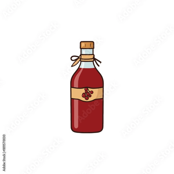 Fototapeta Hand drawn bottle filled with cherry juice, showcasing rustic charm and sweet flavor illustration,