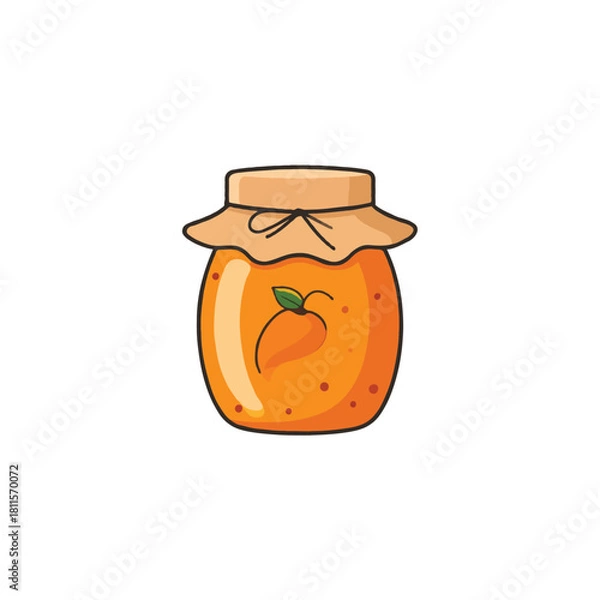Fototapeta Hand drawn illustration of jar filled with orange jam or marmalade perfect for dessert baking and