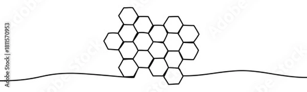 Obraz Continuous line drawing of a honeycomb made in a minimal linear style. Simple organic hexagonal cells, clean outline, isolated on transparent background as an eco vector illustration