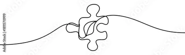 Fototapeta Continuous line drawing of a puzzle piece. Minimal linear design, isolated on transparent background, vector illustration, perfect for creative and educational concepts