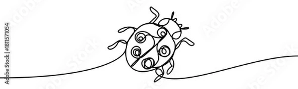 Fototapeta Continuous line drawing of a ladybug insect. Minimal linear vector illustration, isolated on transparent background, representing eco, nature, and environmental concept