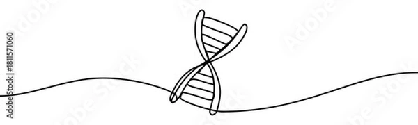 Fototapeta Continuous line vector illustration of a DNA fragment. Minimal linear design, isolated on transparent background, symbolizing genetics, science, biology, and eco concept