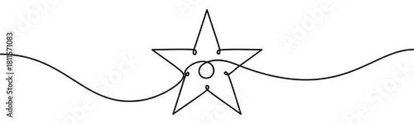 Fototapeta Continuous line vector illustration of a five-pointed star. Minimal linear design, isolated on transparent background, geometric shape, decoration and symbol concept