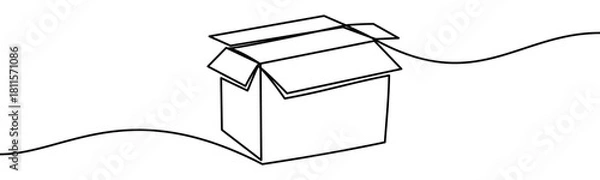 Fototapeta Continuous line vector illustration of an open cardboard box. Minimal linear design, isolated on transparent background, eco packaging, sustainable and green concept