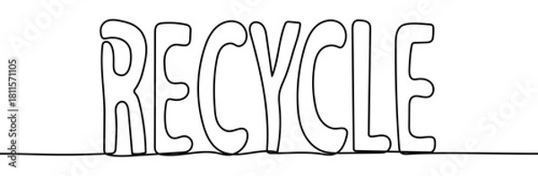 Obraz Word Recycle drawn in continuous line style, ecological concept, isolated on transparent background, vector illustration. Eco concept