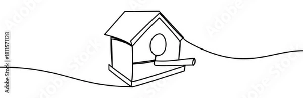 Fototapeta Continuous line vector illustration of a birdhouse. Minimal linear design, isolated on transparent background, symbolizing nature, birds, and eco-friendly concept